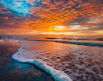 Fotografía del amanecer en Folly Beach: Arte mural costero de Carolina del Sur