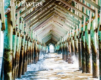 Impresión artística del muelle de Folly Beach: Fotografía de paisajes marinos de Charleston. El antiguo muelle.