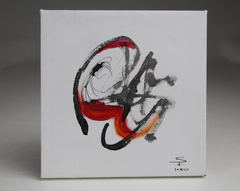 Original Abstract Action Painting - Acrylic & Ink painting - 7,9" (20cm) x 7,9" (20cm)