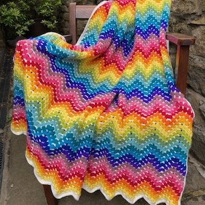 Super Regenbogen Zick Zag Decke Häkelmuster WM2122
