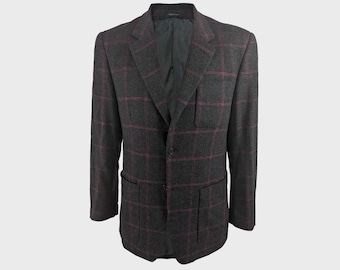BYBLOS Vintage Mens Grey Wool Blazer Pink Check Tweed Jacket Men Made in Italy Designer | Large L