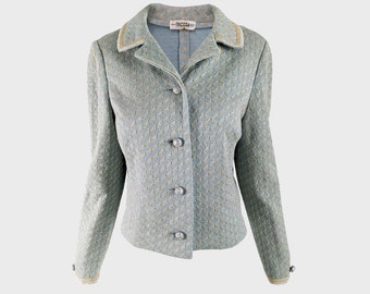 Vintage 60s Jacket Women TRICOSA PARIS Duck Egg Blue & Gold Mod Knit Jacket Womens Blazer Pastel 1960s Jacket Diamond Pattern Lurex Jacket