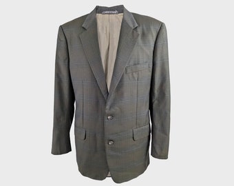 Vintage Corneliani Blazer | Green & Blue Check Virgin Wool, IT 54 US 44