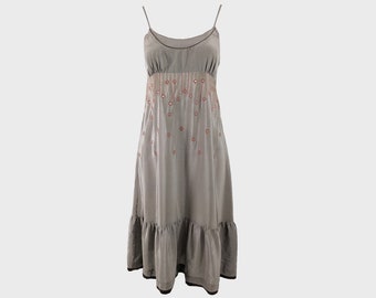 Vintage SANDRO Silk Dress, Embroidered Empire Waist, Y2K Boho