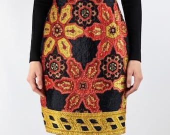 Vintage Gianfranco Ferré Velvet Skirt, 1980s Baroque Print, Italian Designer