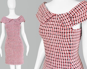 Vintage 90s ODICINI COUTURE Dress Woven Fabric Dress Bardot Dress Red Ribbon Dress XS Wiggle Dress Cocktail Party Dress Wedding Guest Dress