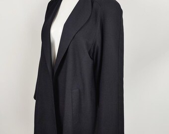 Vintage 80s Windsmoor Black Edge to Edge open Front Jacket Boxy Swing Coat, Raglan Sleeve Lightweight Jacket