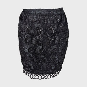 Vintage 80s Party Skirt Black Sequin Skirt 1980s Evening Skirt Pencil Skirt Embroidered Skirt | Small S