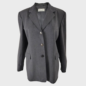 Vintage 90s Blazer Women, Shoulder Pads Jacket, Minimalist Blazer, Hip Length Jacket, Grey Blazer Women, 1990s Clothing,