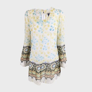 Vintage 1960s Mini Dress London Mob of Carnaby Street See Through Sheer Fabric White Blue & Yellow 60s Boho Dress