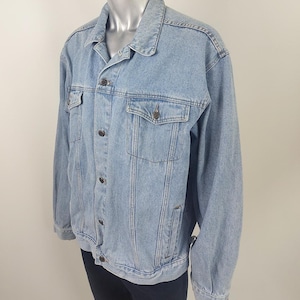Vintage 90s Mens Light Blue Denim Jacket, Grunge Jean Jacket for Men, Blue Stonewash Denim, Stone Wash Trucker Jacket, Medium M