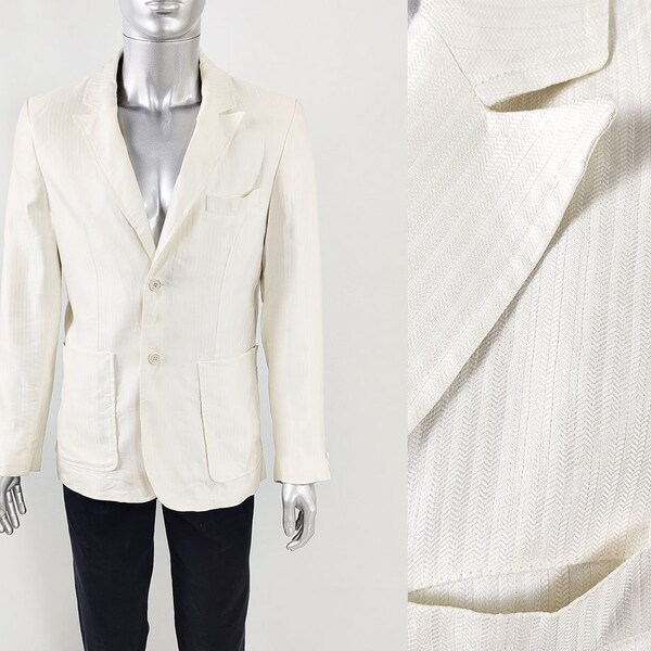 Vintage CARLO PIGNATELLI Off White Blazer Jacket, Italian Blazer, White Tuxedo Jacket, Dinner Jacket, Linen Blend, Minimalist Jacket