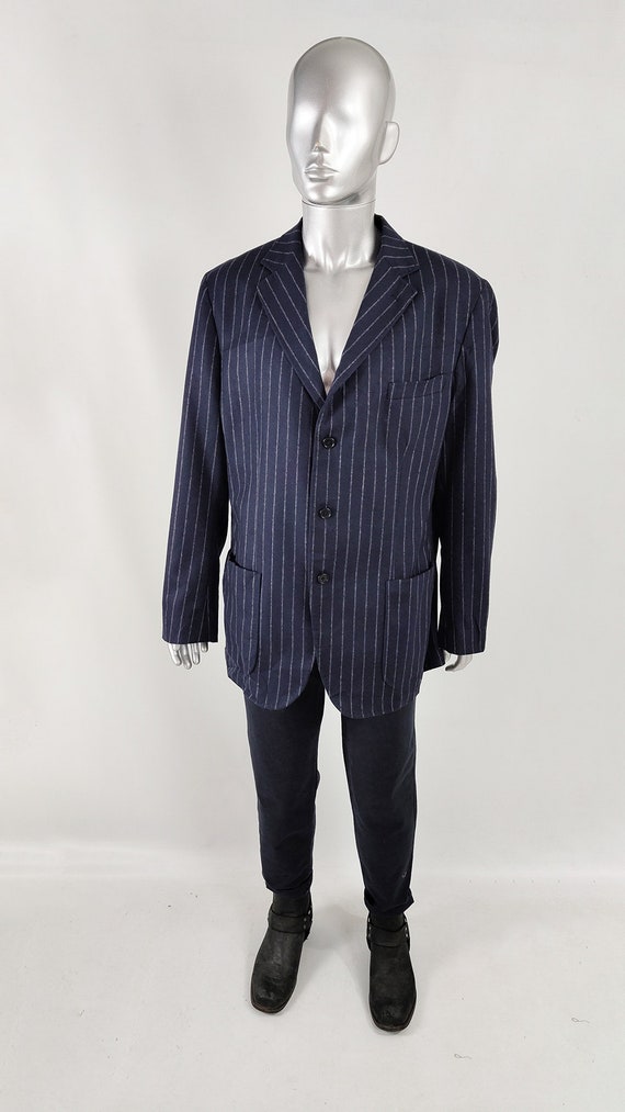 Vintage 80s Italian Designer Jacket Pure Wool Jacket Navy