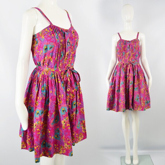 GUY LAROCHE Floral Cotton Dress Fuchsia Pink Summe