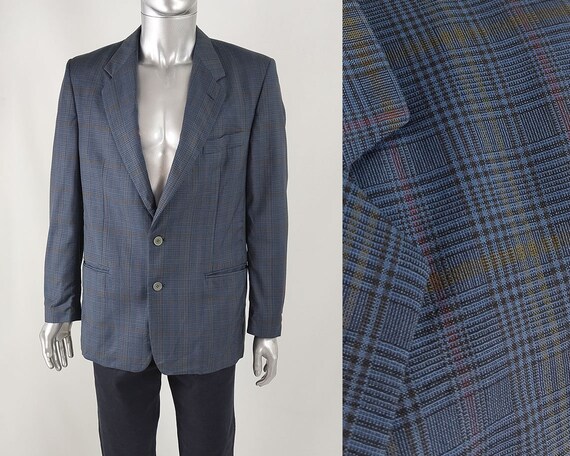 Vintage 80s Mens Check Blazer Plaid Jacket Italia… - image 1