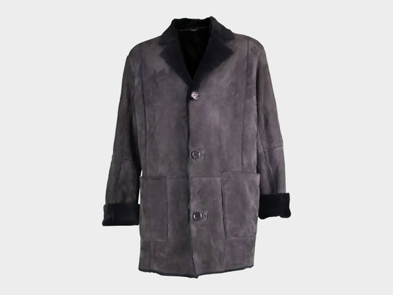 Vintage PANCALDI & B Mens Shearling Coat Black Sheepskin Coat Men L XL
