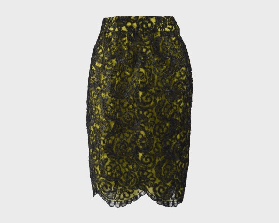 CHRISTIAN LACROIX Green & Black Lace Skirt Raffia