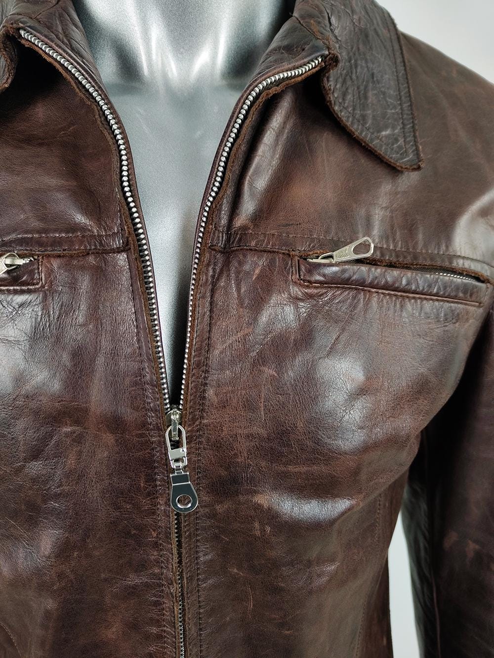 Vintage Costume National Leather Jacket, Distressed Brown Biker, A
