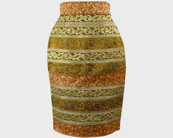 GIANFRANCO FERRE Brocade Skirt Metallic Gold Skir