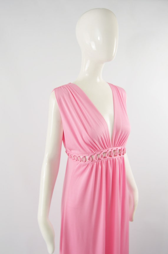 1970s Maxi Dress Cut Out Plunge Dress Pink Evenin… - image 6