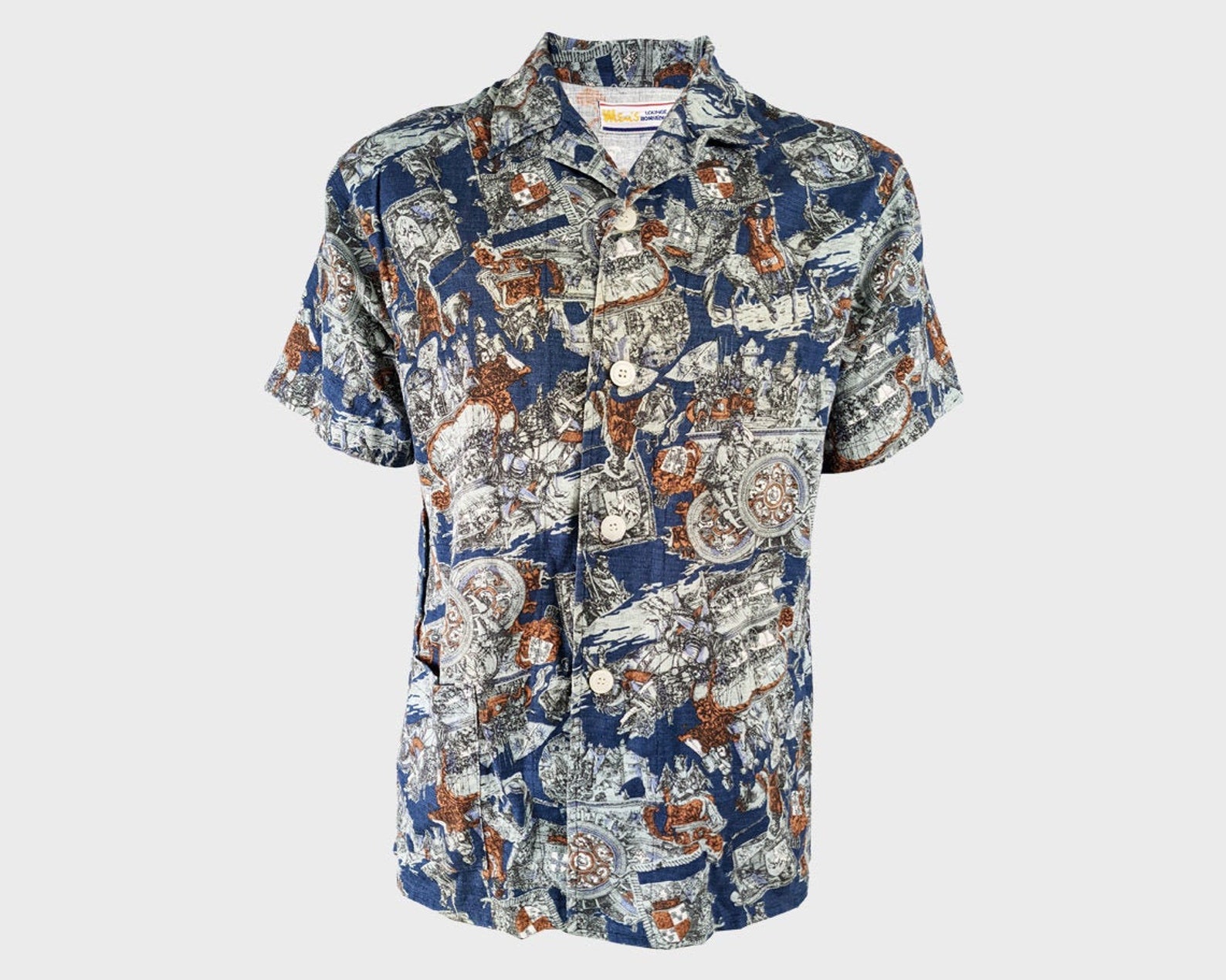 Vintage Tapestry Print Shirt All Over Print 70s Does 50s Etsy