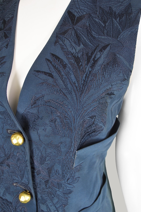 Vintage GIANFRANCO FERRE Embroidered Vest Blue Si… - image 4