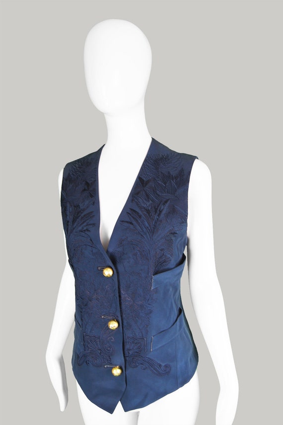 Vintage GIANFRANCO FERRE Embroidered Vest Blue Si… - image 3