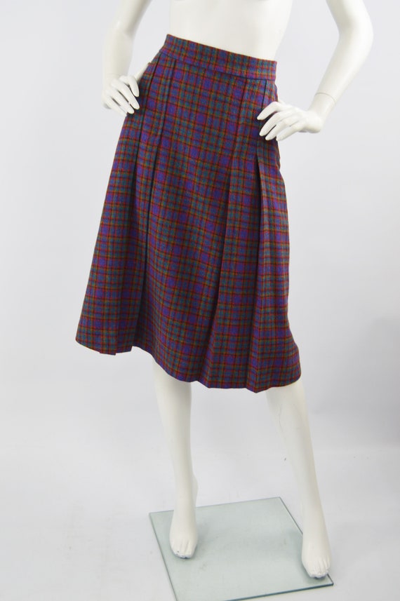 70s Knee Length Skirt Check Skirt Wool Tartan Ski… - image 3