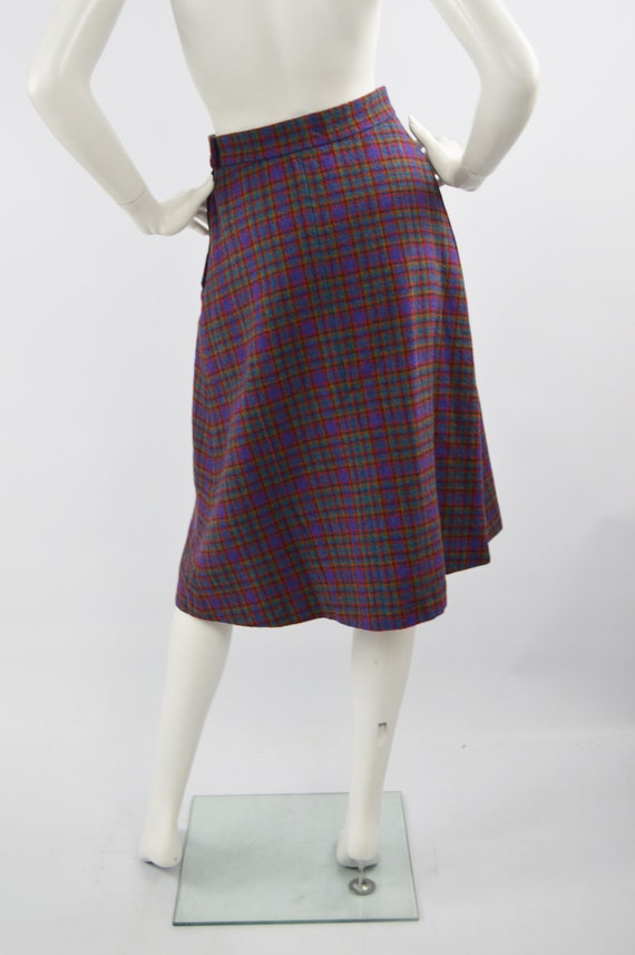 70s Knee Length Skirt Check Skirt Wool Tartan Ski… - image 8