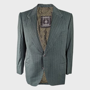 Vintage 70s Blazer Jacket CERRUTI 1881 Green Wool Jacket Pinstripe Blazer Wide Lapels | M