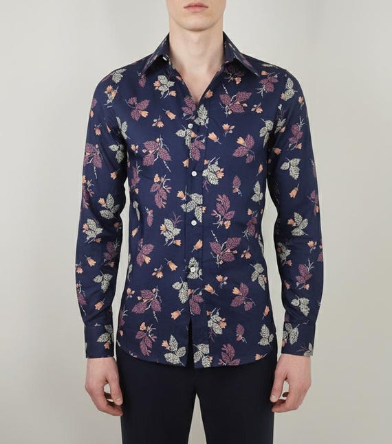 sandra d fit and flare dress Armada Blue Skinny Fit Shirt With Floral Flock main image 0