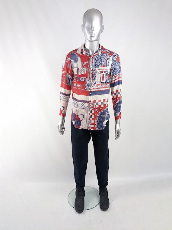 Vintage JEAN PAUL GAULTIER Shirt Men Blue & Red Long Sleeve Vintage JEAN PAUL GAULTIER Shirt Men Blue & Red Long Sleeve