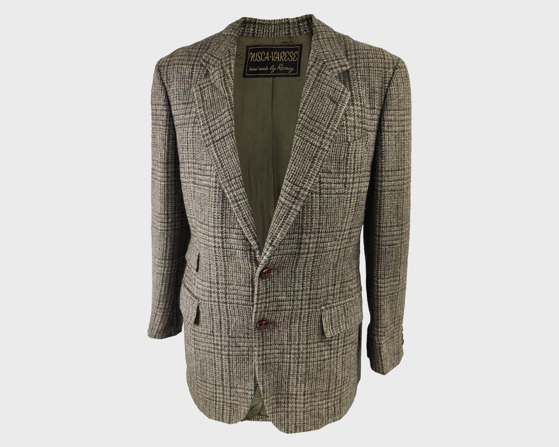 Vintage 70s NISCA VARESE Mens Italian Blazer, Scottish Tweed 