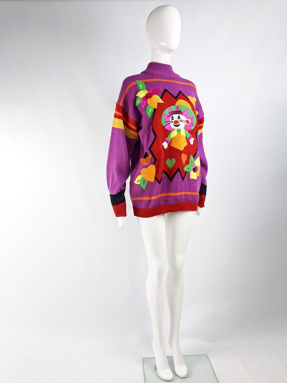 Vintage 80s Sweater Womens Jumper Purple Knit Top… - image 4