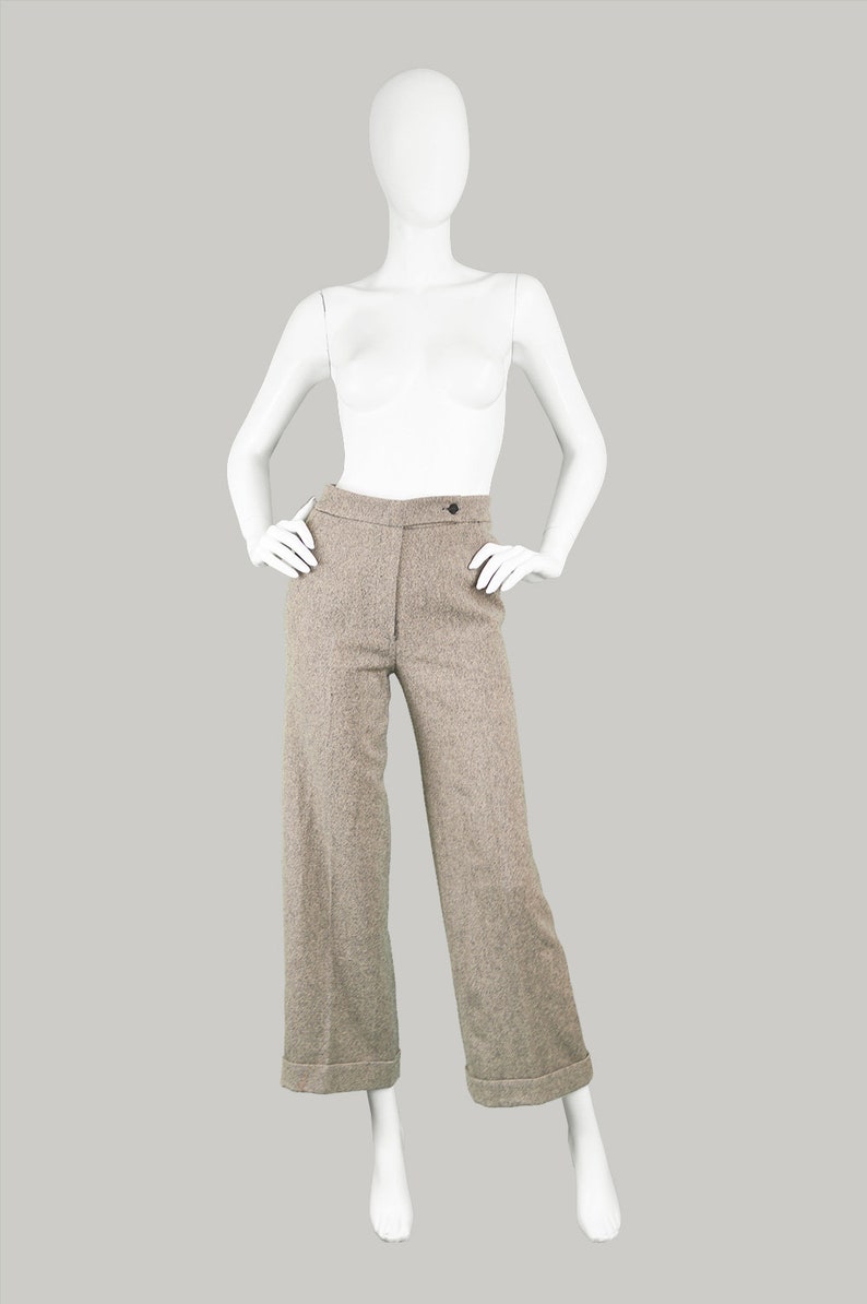 Vintage 90s KRIZIA Pants Italian Wool Angora /& Cashmere Pants Wool Palazzo Pant Womens Tweed Pants Tailored Pants Crop Wide Leg Pants Office