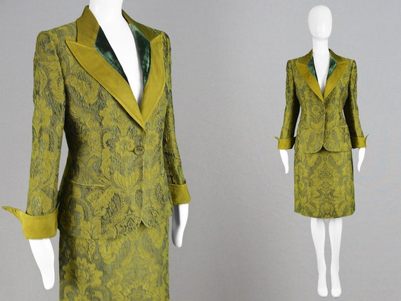 Vintage GIANFRANCO FERRE Olive Green Brocade Skirt