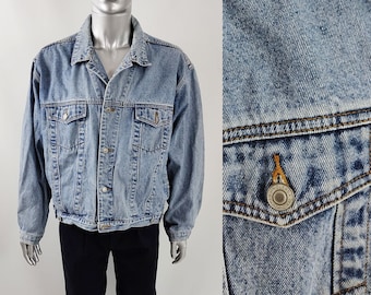 Vintage Y2K Lucky Brand Jean Jacket With Leather Sleeves 