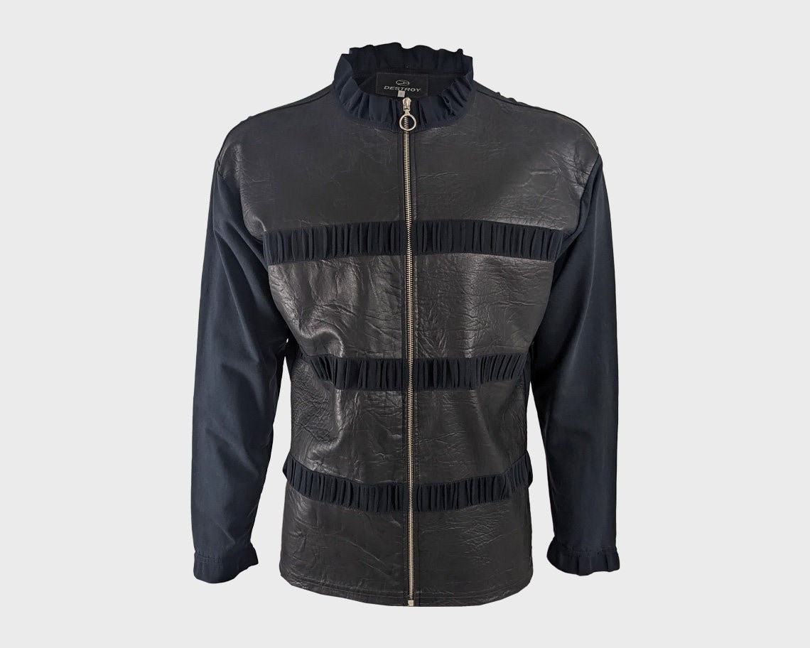 Vintage JOHN RICHMOND DESTROY Jacket, Vintage Punk Jacket, Faux Leather, Pvc Mod Vinyl Jacket, Rocker Jacket, Zip Front Jacket | Medium M