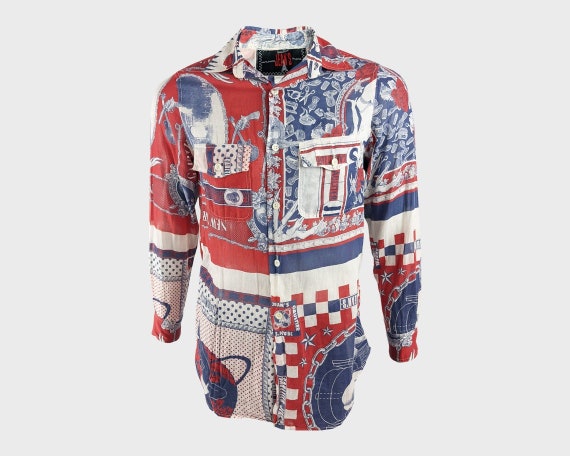Vintage JEAN PAUL GAULTIER Shirt Men Blue & Red Long Sleeve Vintage JEAN PAUL GAULTIER Shirt Men Blue & Red Long Sleeve