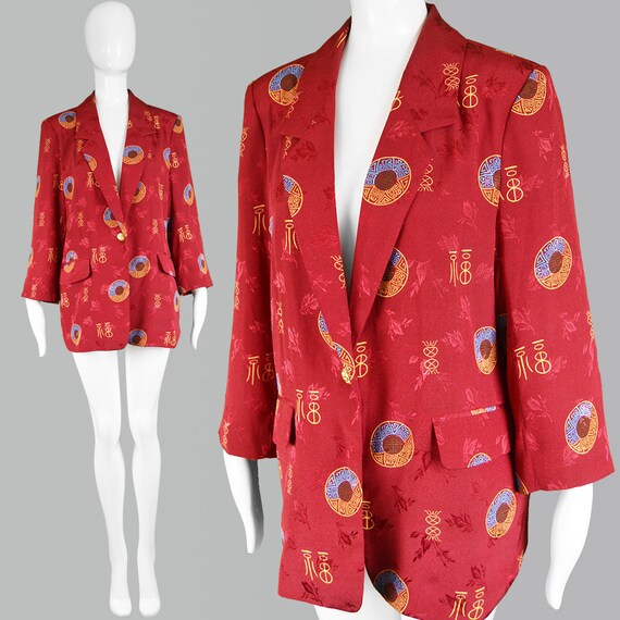 80s BILL BLASS Asian Jacket Red Oversized Blazer J