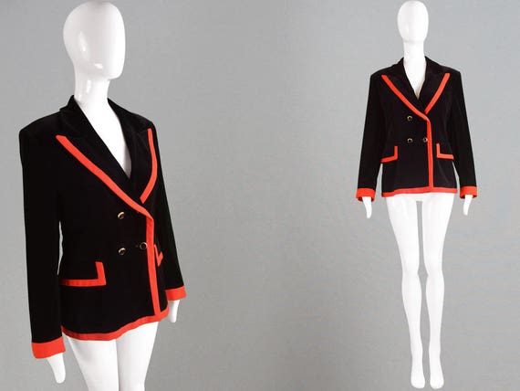 Vintage 80s ESCADA Velvet Blazer Black & Red Women