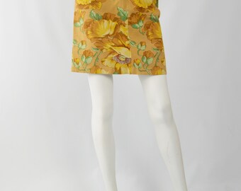 Vintage KENZO Skirt Floral Print Pencil Skirt Linen Skirt XS