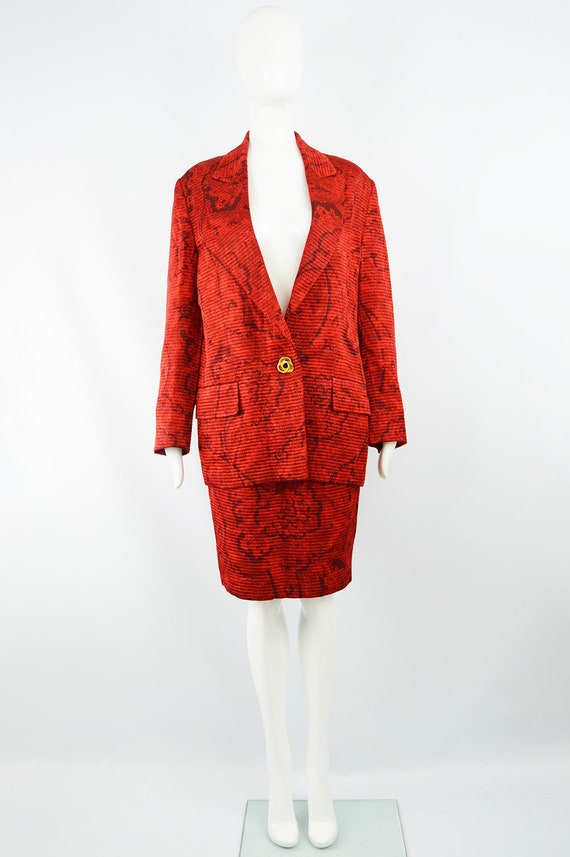 Vintage LILIANE ROMI 80s Red Silk Suit Silk Damas… - image 2