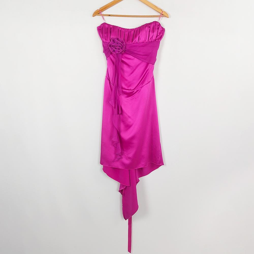 strapless open back dress Queendancer Women Hot Pink Short Party Dress Sheath V Neck Cocktail Dress  with Tassel – queendanceruk main image 0