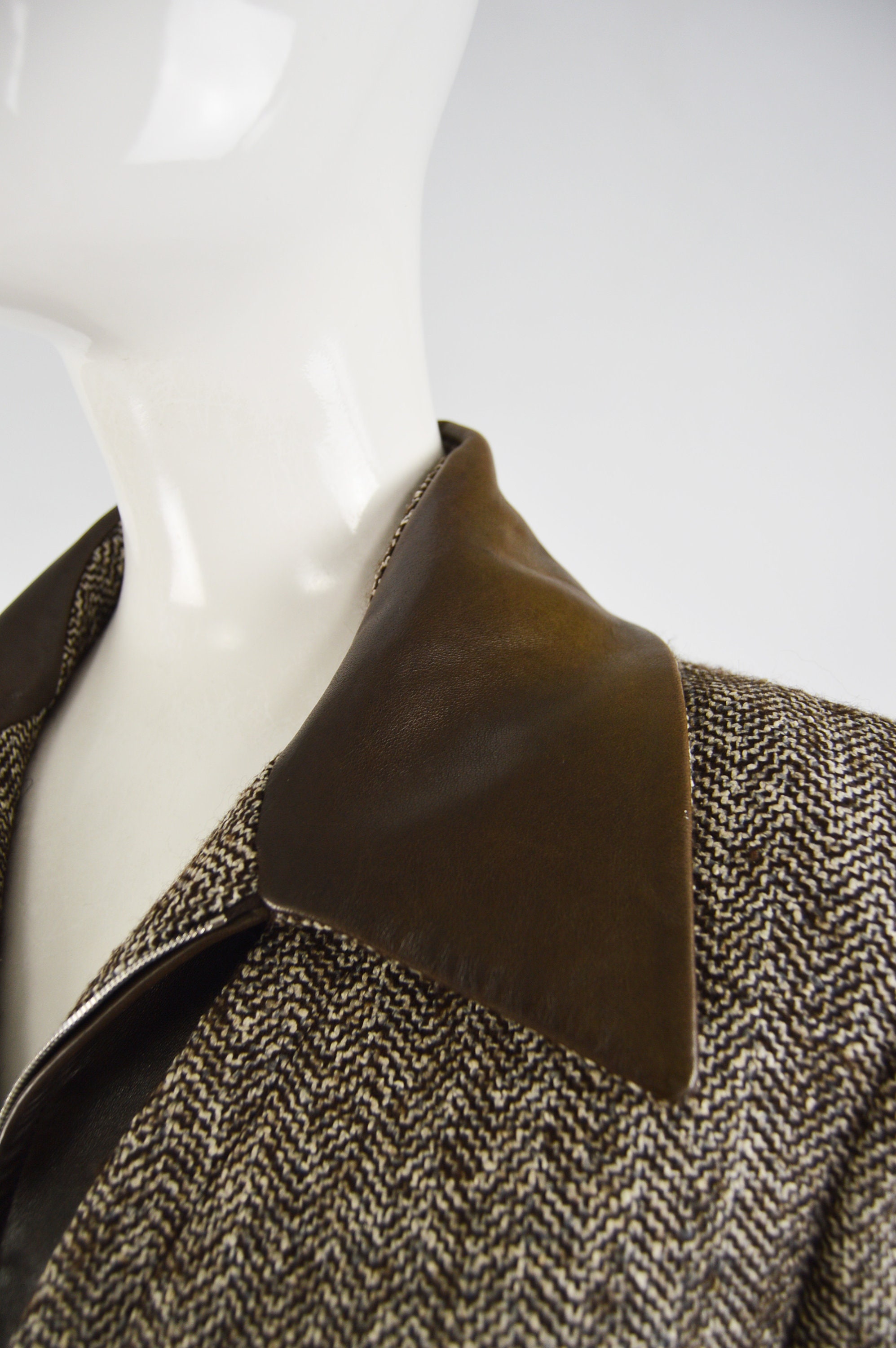 Jean Louis Scherrer Vintage Silk Tweed and Leather Jacket For Sale