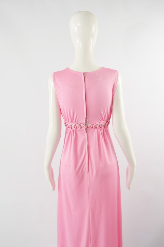 1970s Maxi Dress Cut Out Plunge Dress Pink Evenin… - image 7