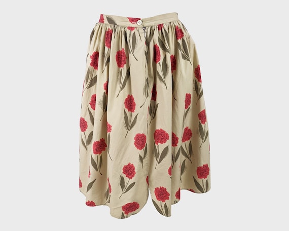 Vintage 80s Cotton Floral Skirt: 50s Style Full Skirt