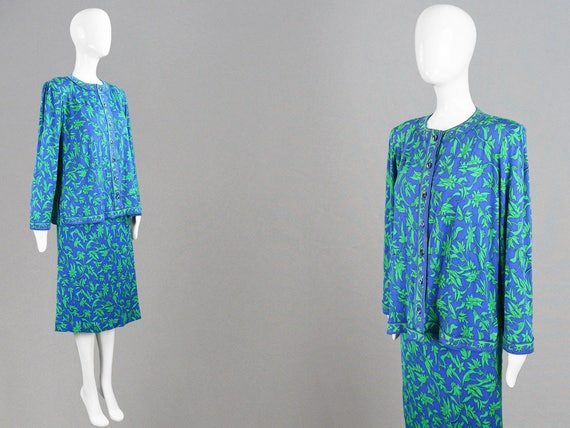 80s AVERARDO BESSI Blue & Green Silk Jersey 2 Piec
