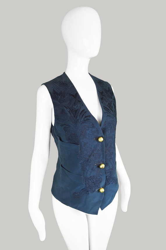 Vintage GIANFRANCO FERRE Embroidered Vest Blue Si… - image 5