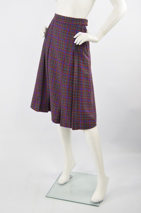 70s Knee Length Skirt Check Skirt Wool Tartan Ski… - image 5